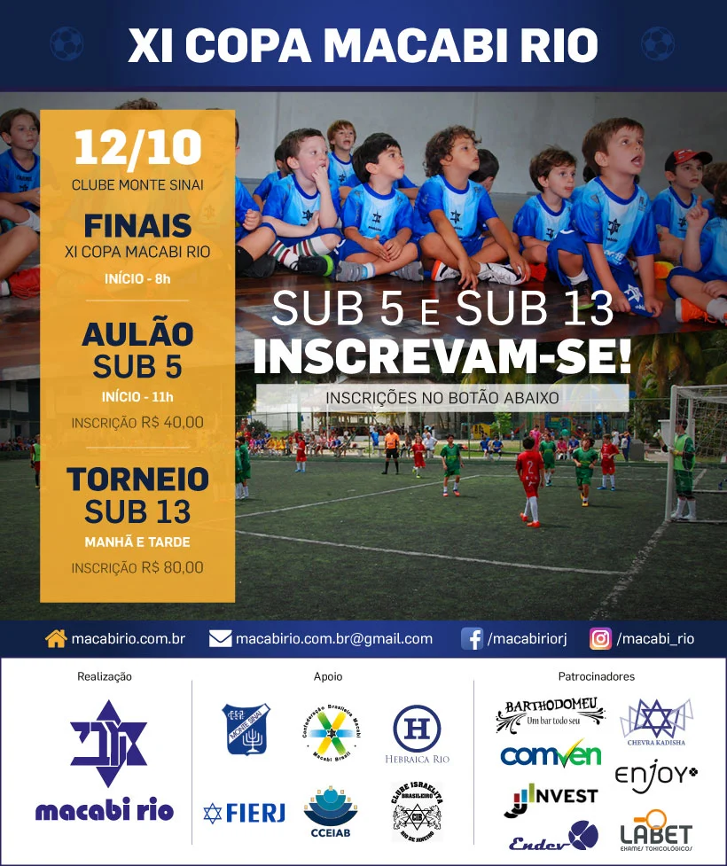 XI COPA MACABI RIO – INSCRIÇÕES SUB5 E SUB13